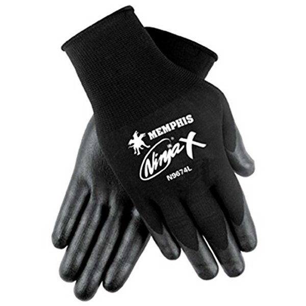Mcr Safety Ninja X Bi-Polymer Coated Palm Gloves, Black, Large N9674L